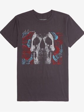Deftones Charcoal Skull Tee with Red & Blue Floral Print